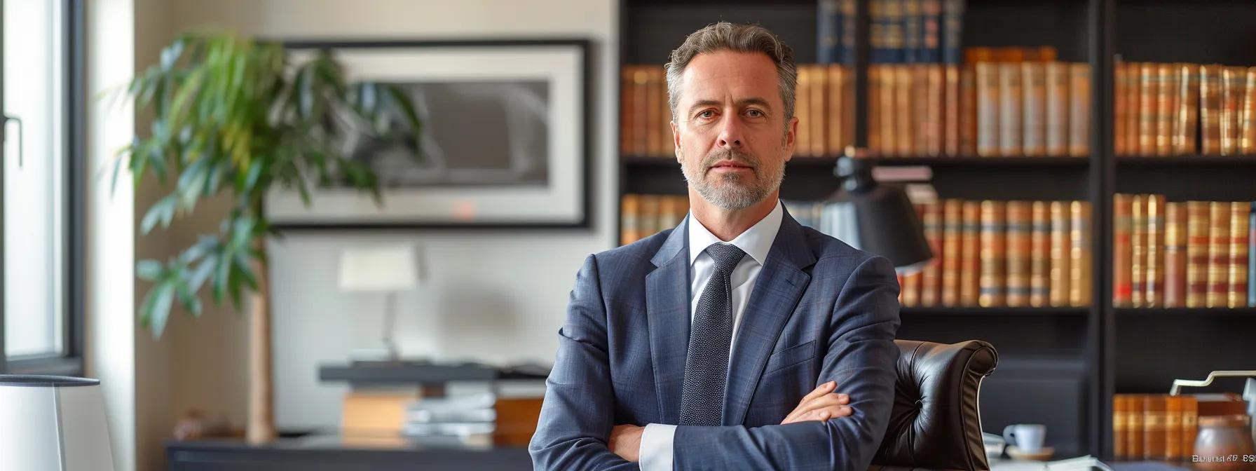 a poised texas divorce attorney confidently discusses spousal support factors in a sleek, modern office, with legal books and framed case studies strategically placed in the background, highlighting professionalism and expertise.
