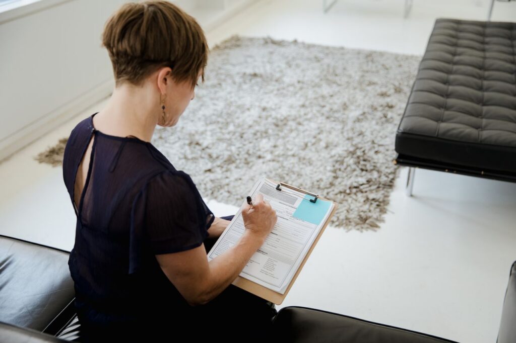 woman filling out a form