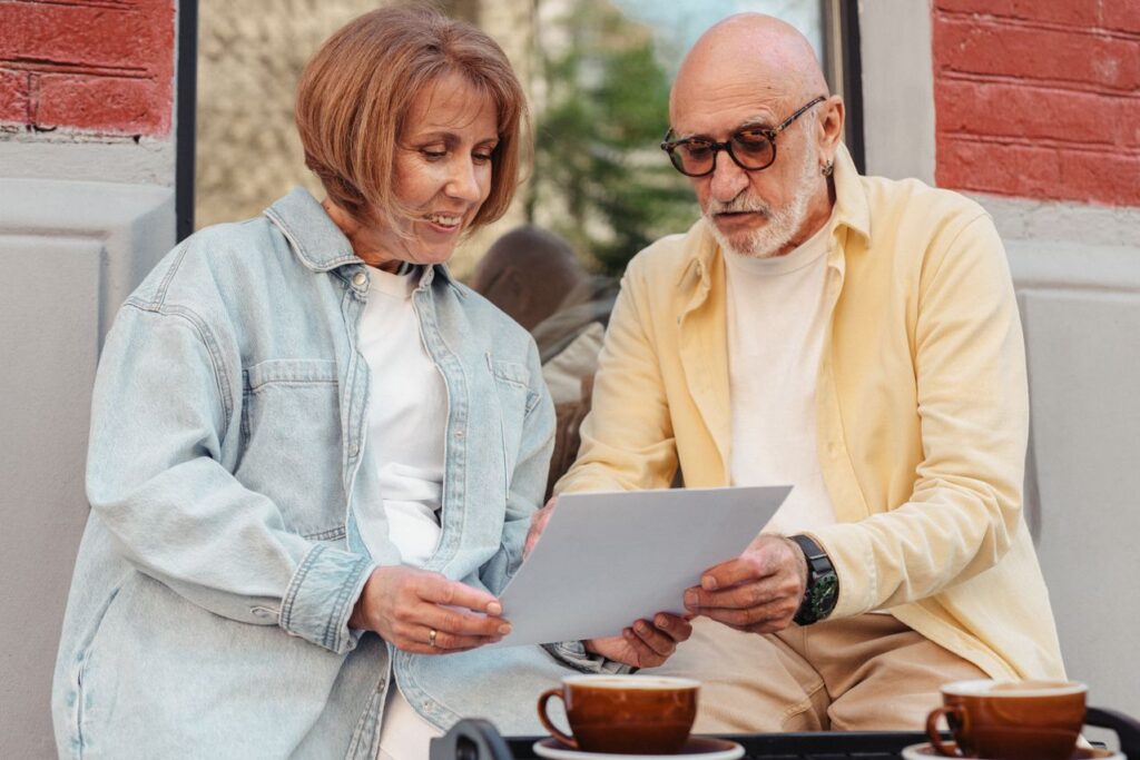 couple reading document