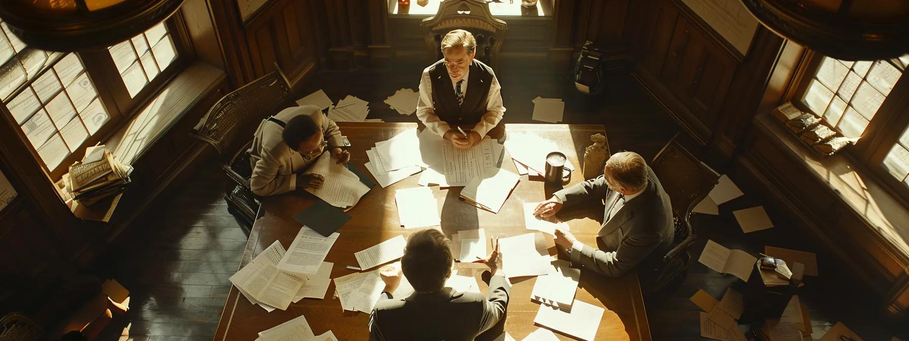 a tense, brightly lit courtroom scene captures a mediator and two concerned individuals surrounded by scattered financial documents, symbolizing the complex challenges faced in texas spousal support cases. a tense, brightly lit courtroom scene captures a mediator and two concerned individuals surrounded by scattered financial documents, symbolizing the complex challenges faced in texas spousal support cases.