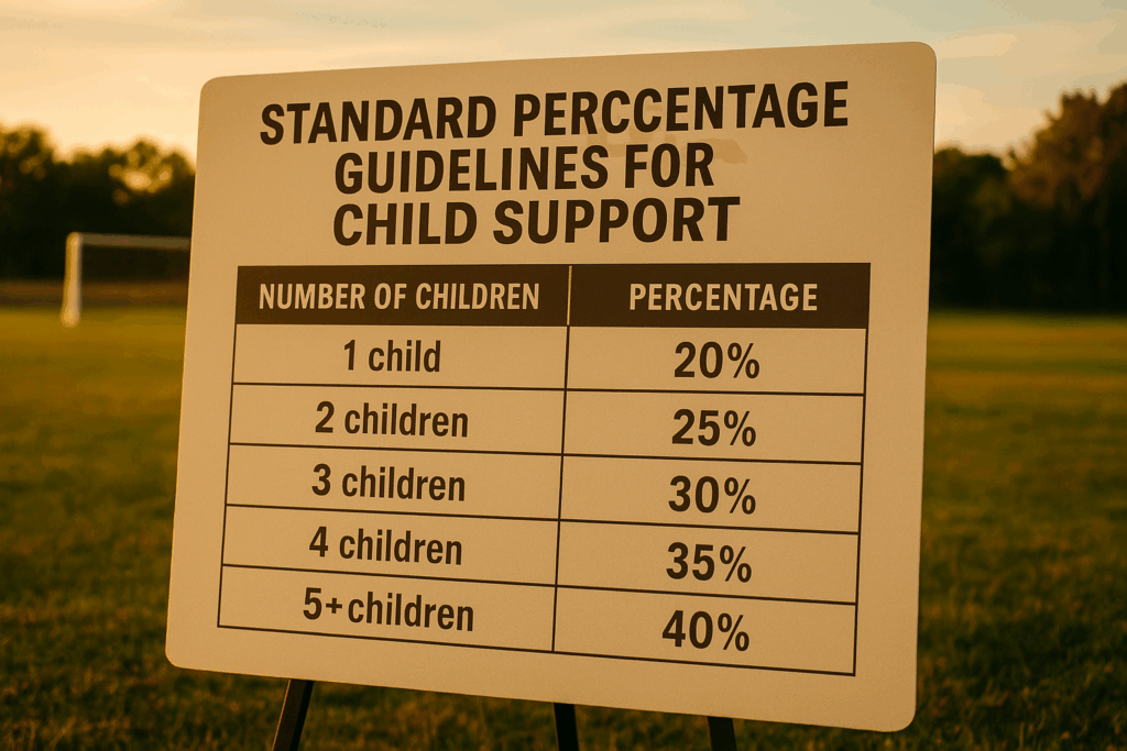 A chart displaying the standard percentage guidelines for child support payments.