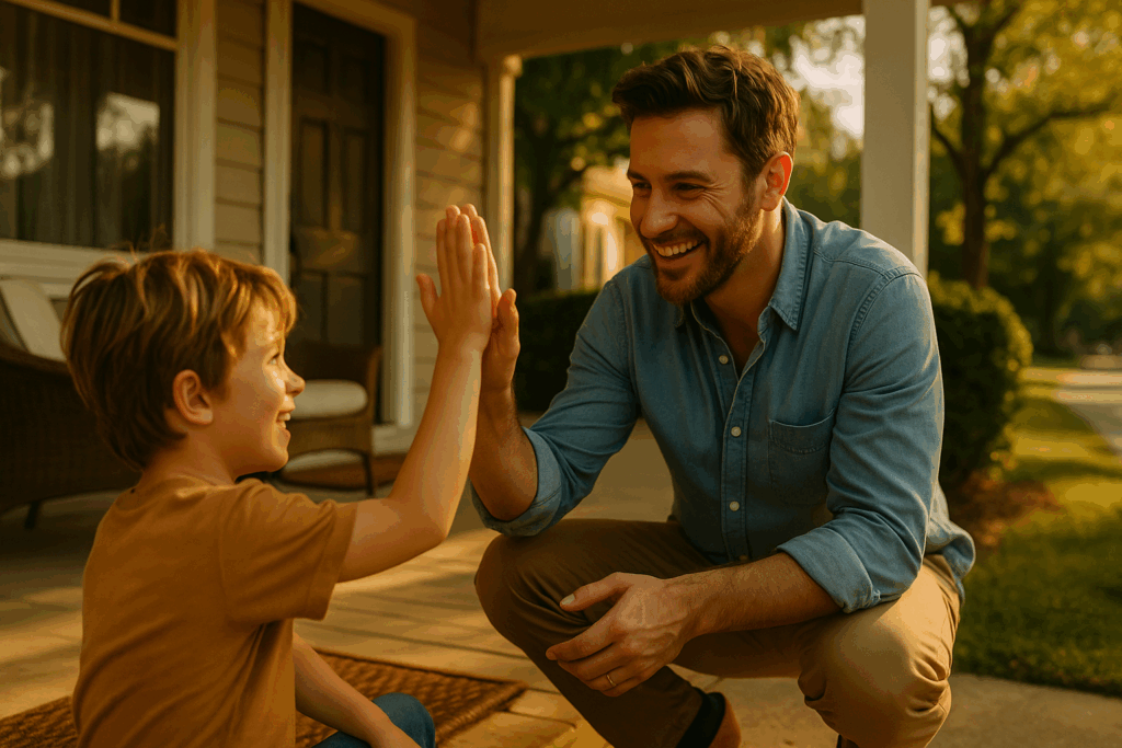 A child engaging in a positive interaction with a parent.
