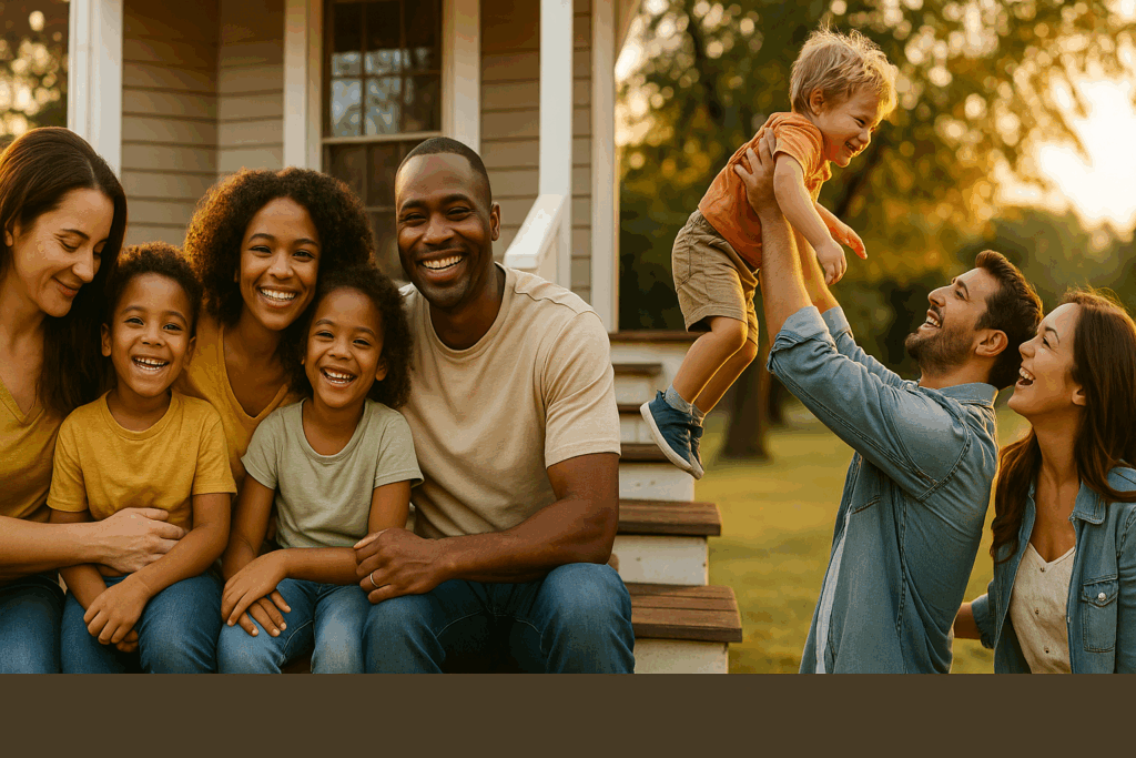 A collage of happy families benefitting from child support agreements.
