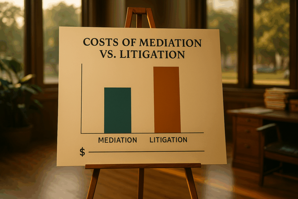 A comparison chart showing costs of mediation vs litigation in child custody cases.