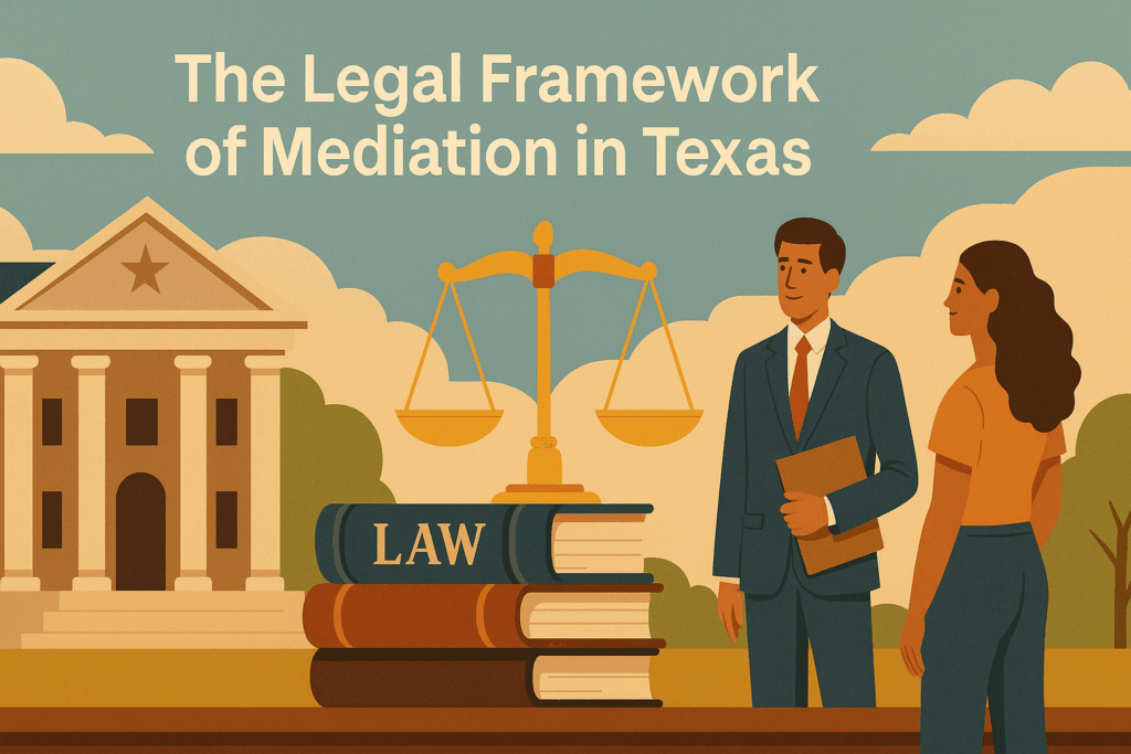 A graphic illustrating the legal framework of mediation in Texas.
