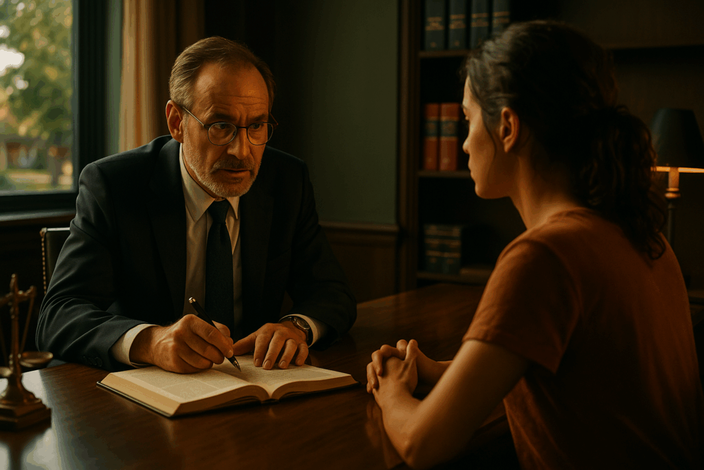A legal professional discussing custody rights in a domestic violence case.