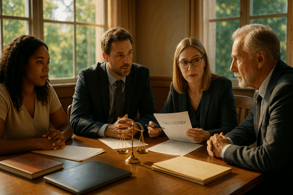 A mediator facilitating a child custody mediation session.