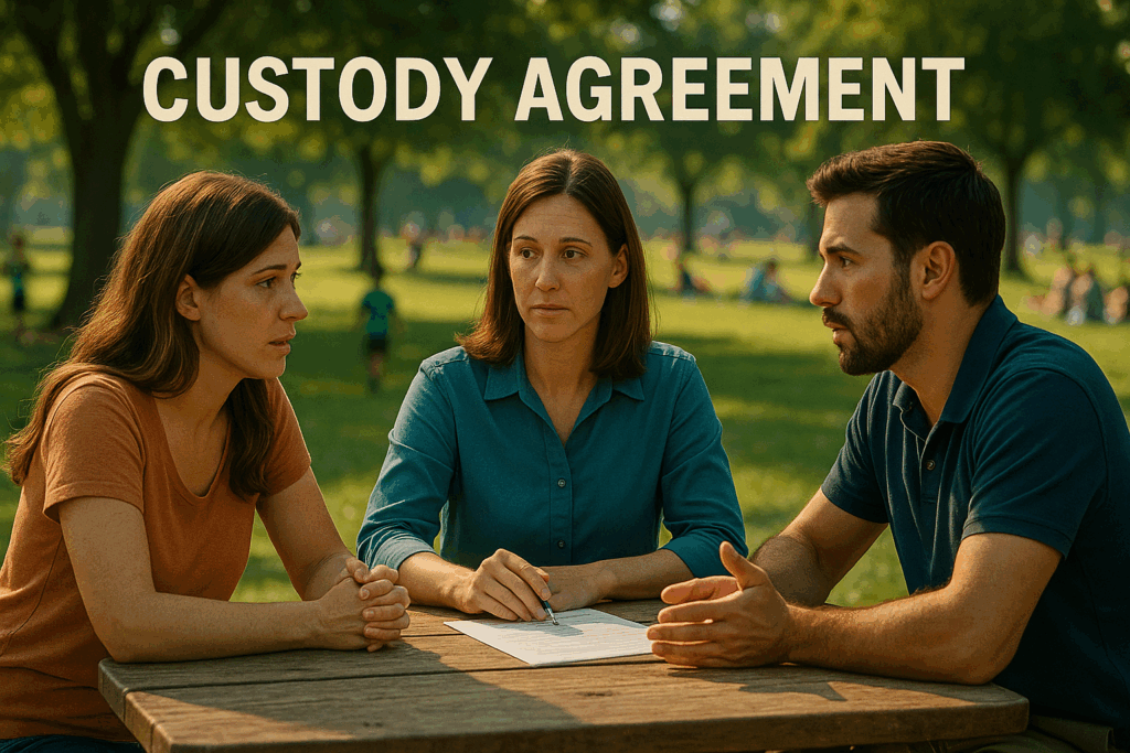 A visual representation of parents discussing custody agreements.