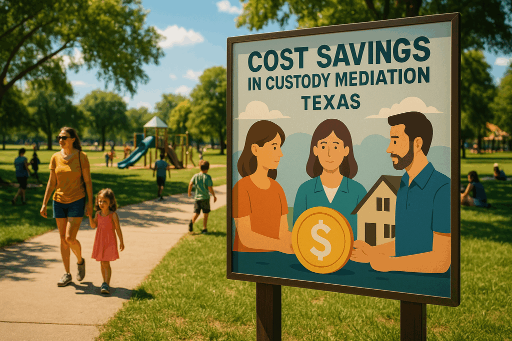 An illustration depicting cost savings in custody mediation in Texas.