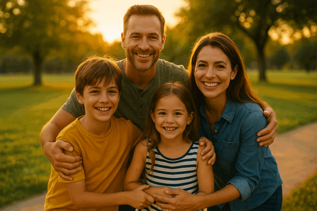 An illustration of successful child custody outcomes, representing a happy family.