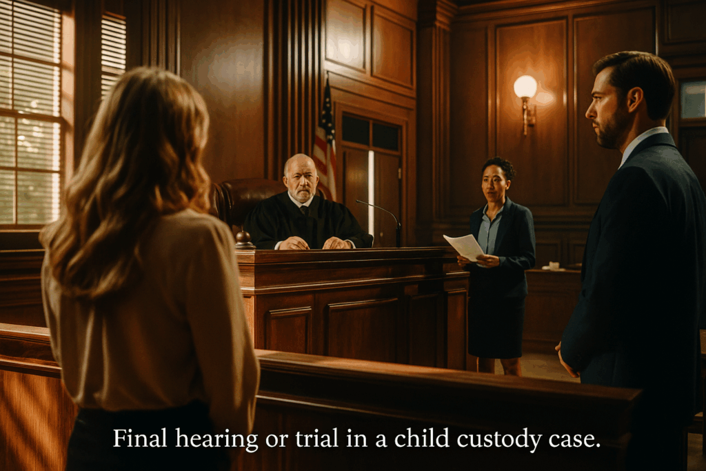 Final hearing or trial in a child custody case.