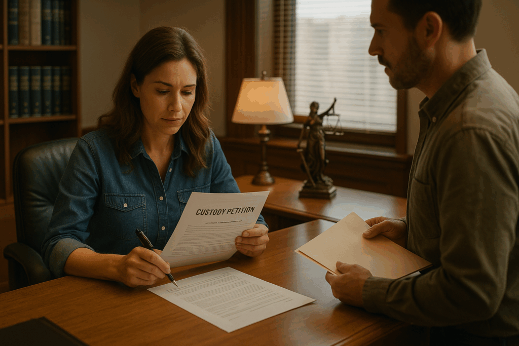 Initial steps in a Texas child custody case, including filing and serving custody papers.