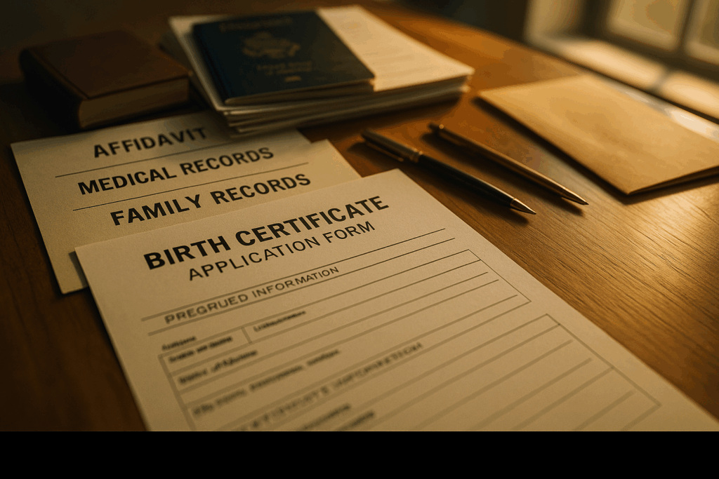 Required documentation for obtaining a birth certificate.