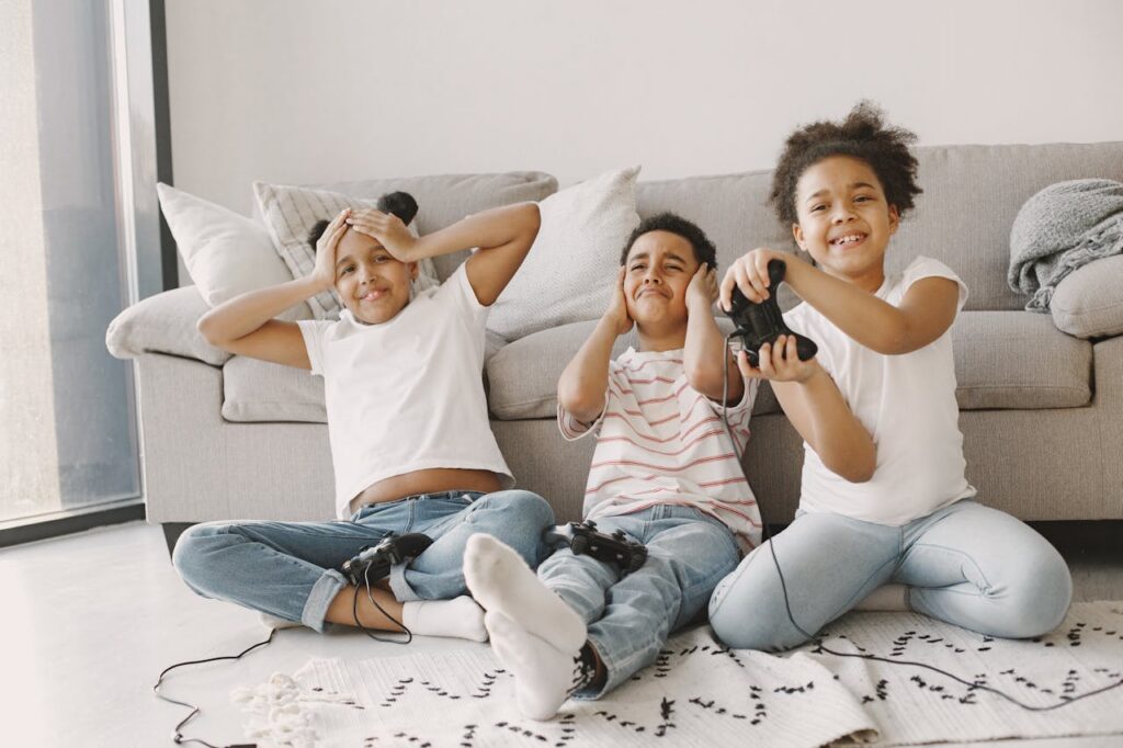 kids playing video game