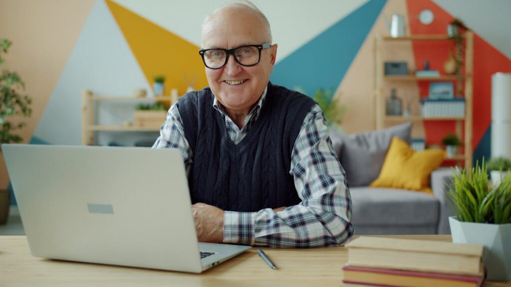 senior man using a laptop