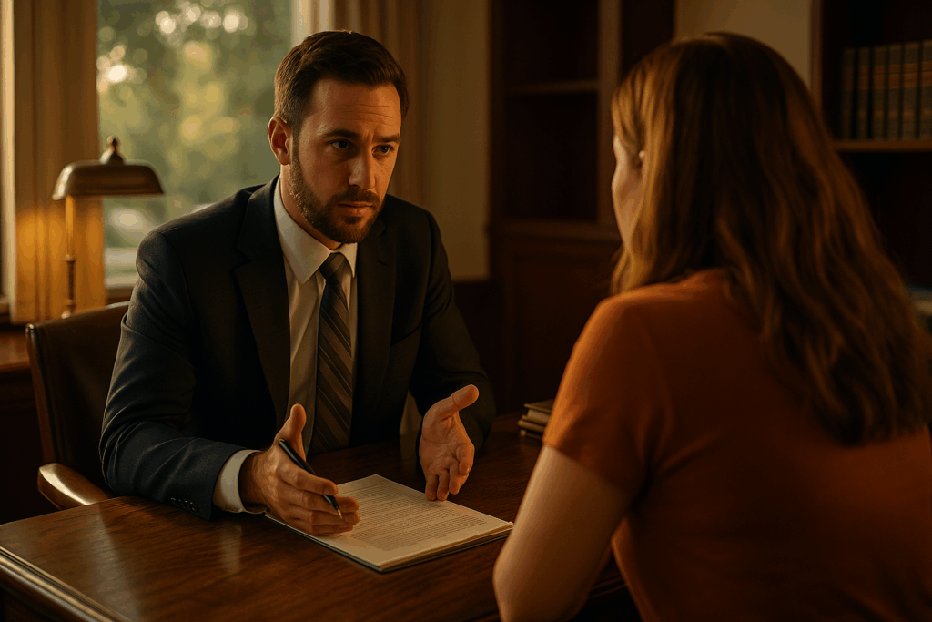 A Texas child support modification lawyer discussing options with a client.