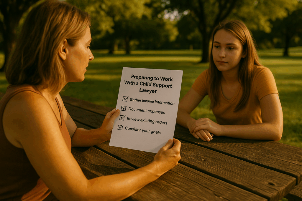 A checklist for parents preparing to work with a child support lawyer.