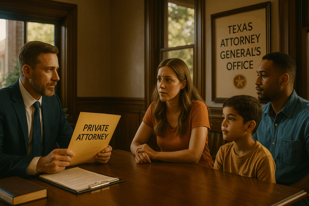 A comparison of private legal representation and the Texas Attorney General’s Office for child support cases.