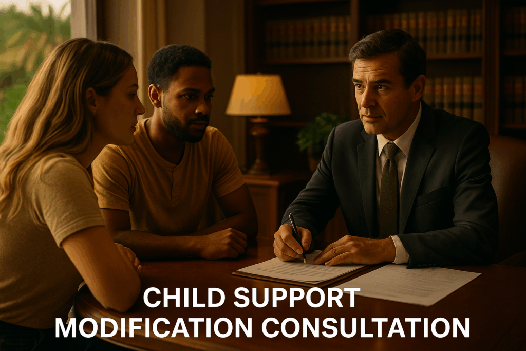 A consultation session about child support modifications.
