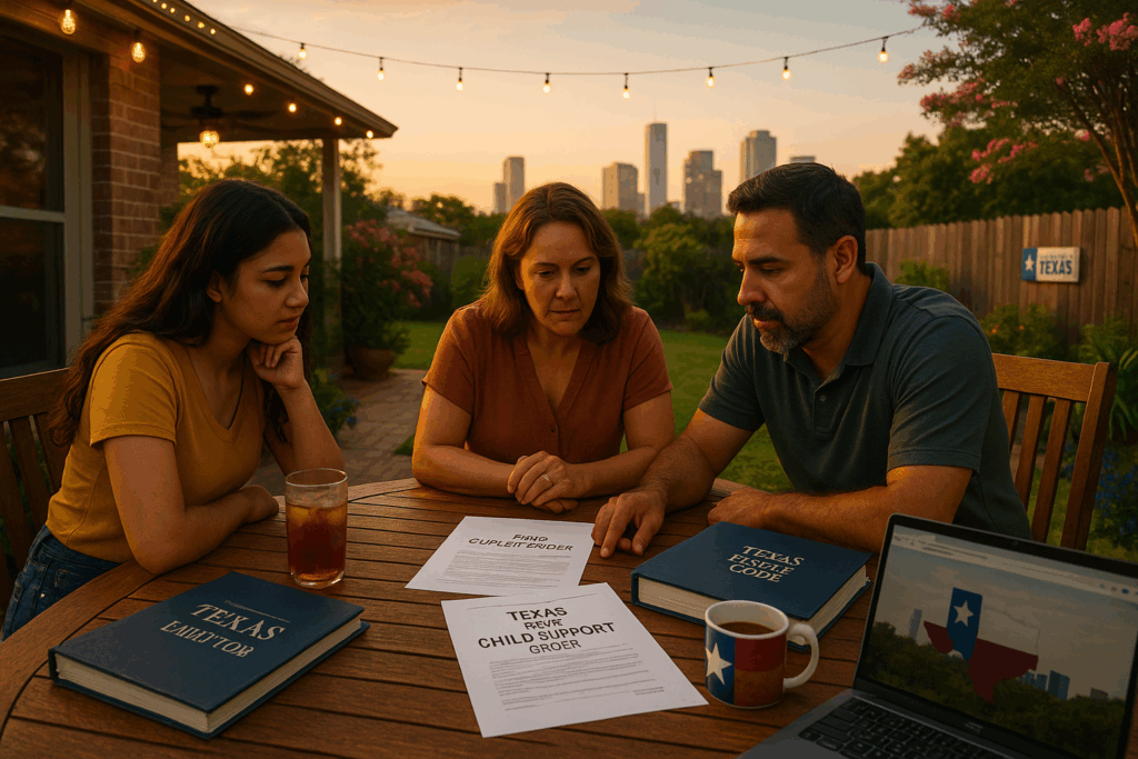 A family discussing child support obligations in Texas.