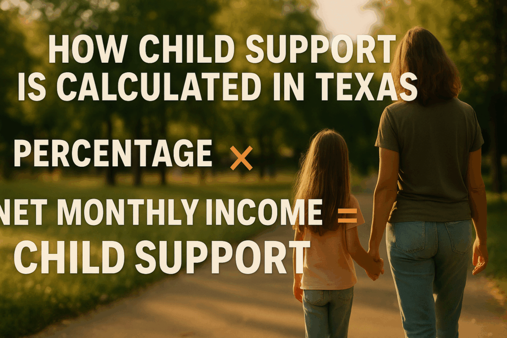 A graphic showing how child support is calculated in Texas.