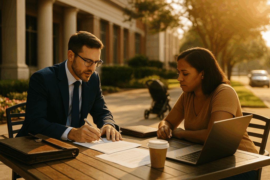 A lawyer providing legal support in a child support case.