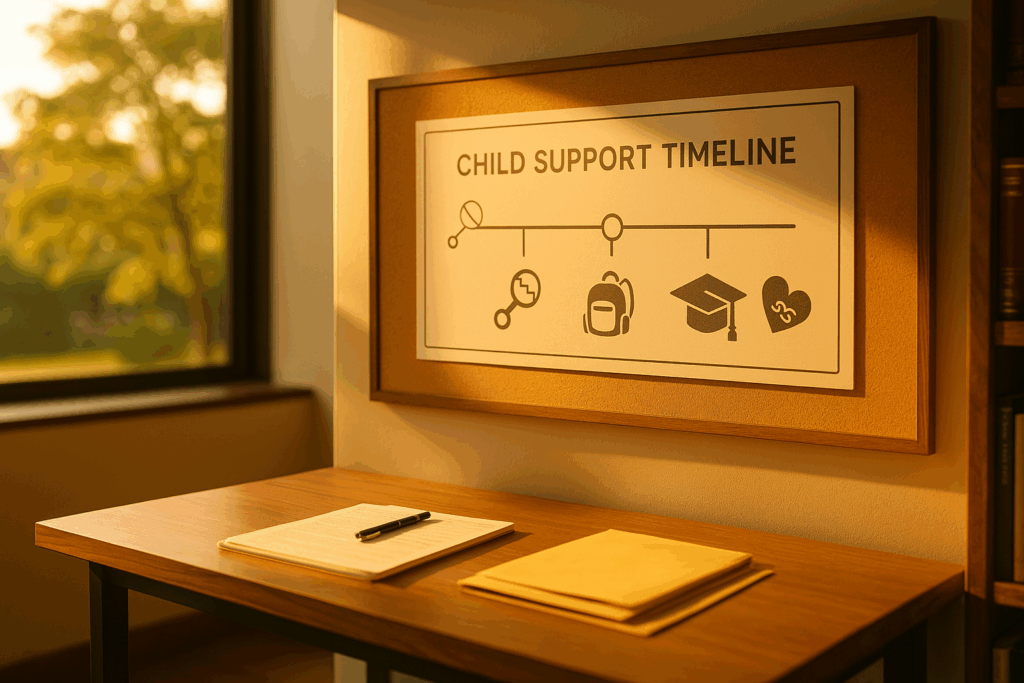 A timeline showing how long child support lasts in Texas, with a graphic representation.