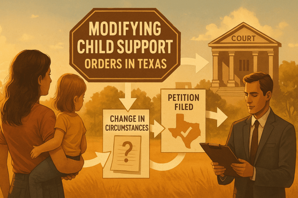 A visual guide on modifying child support orders in Texas.