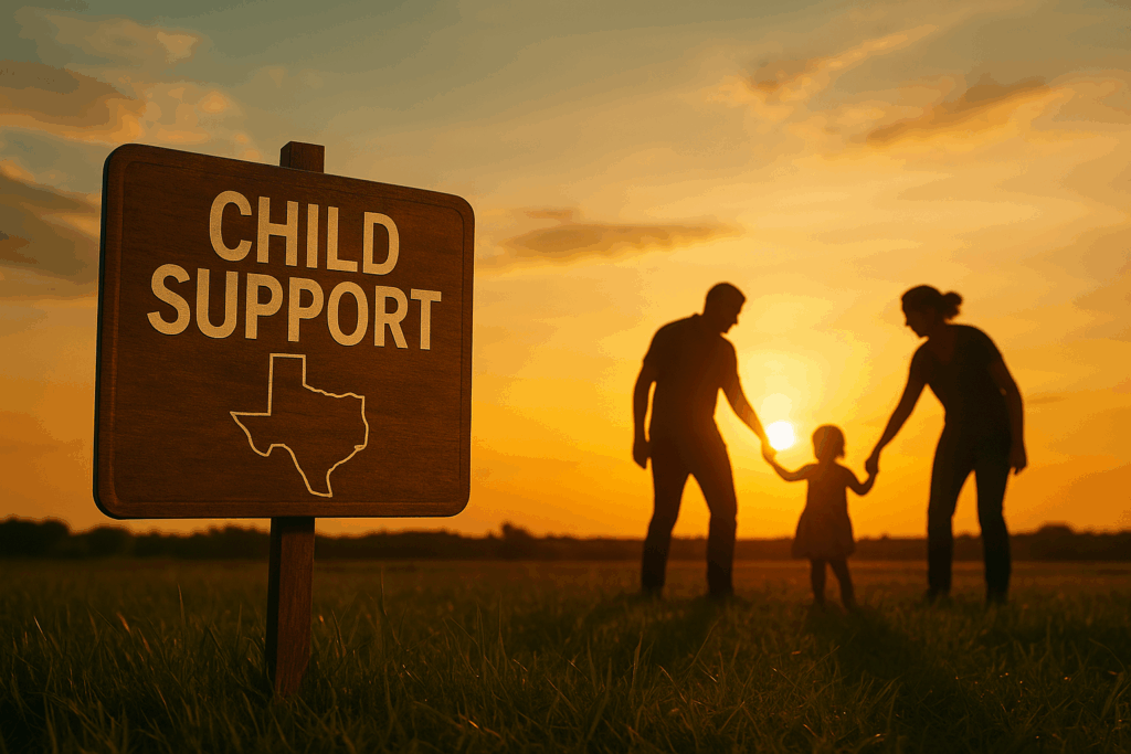 An illustration depicting the concept of child support in Texas.