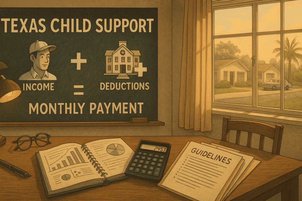 An illustration showing the calculation process for Texas child support.