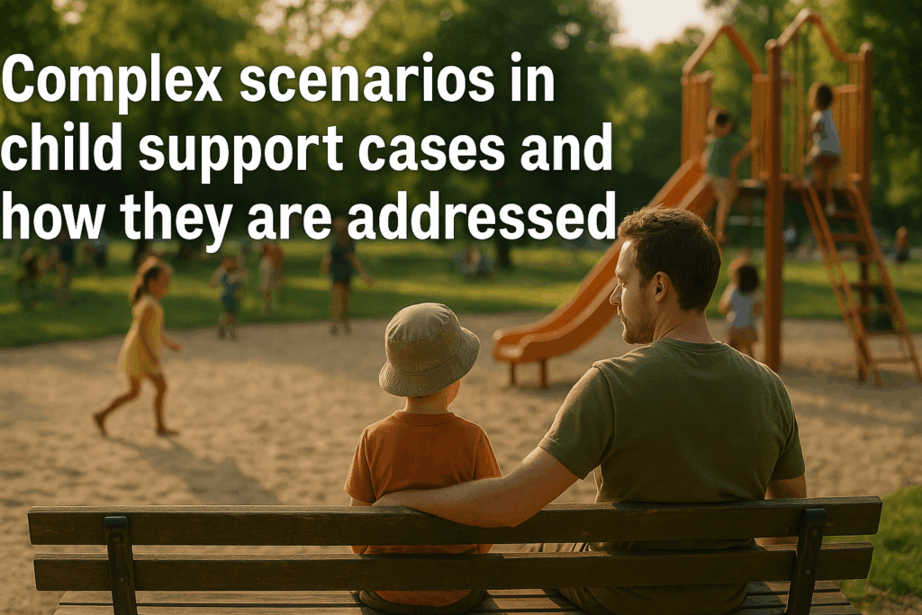 Complex scenarios in child support cases and how they are addressed.