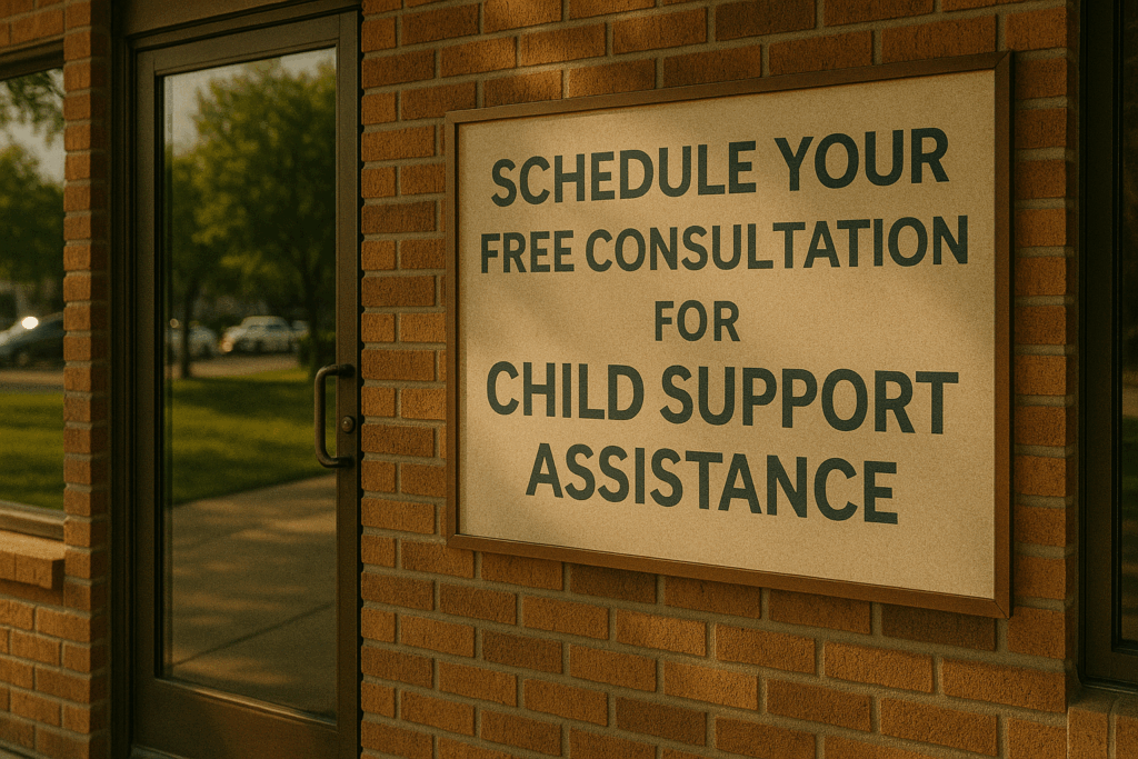 A call to action for scheduling a free consultation for child support assistance.
