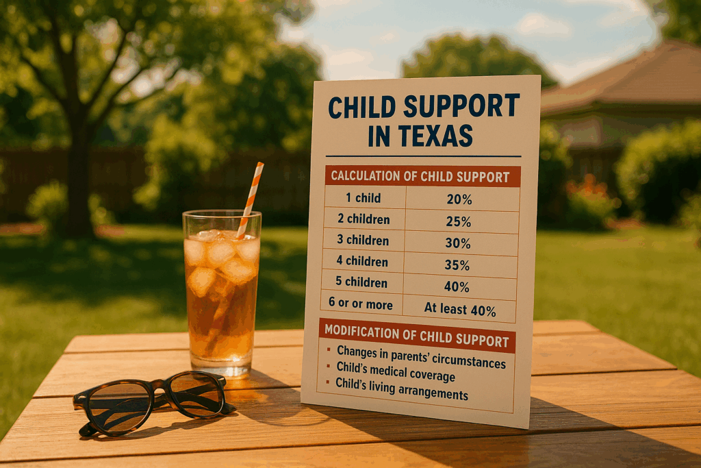 A chart illustrating the calculation and modification of child support in Texas.