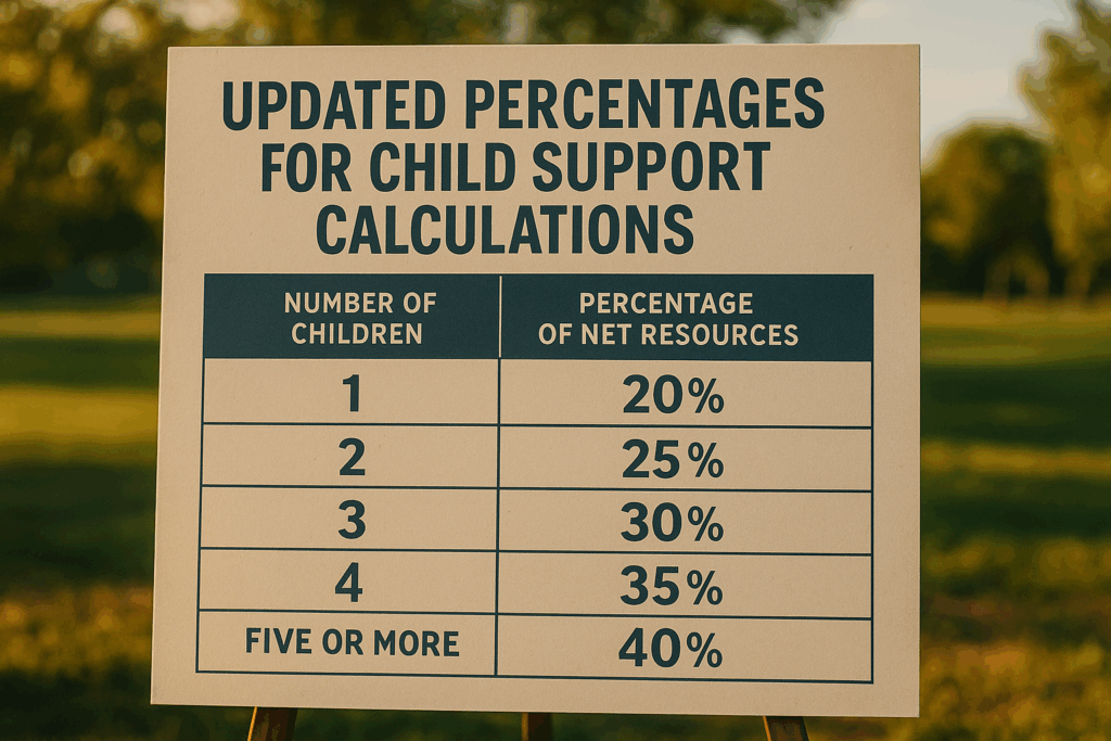 A chart illustrating updated percentages for child support calculations.