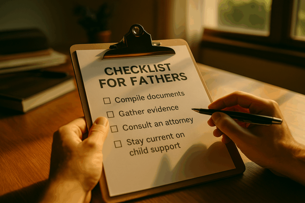 A checklist for fathers seeking legal help in custody cases.