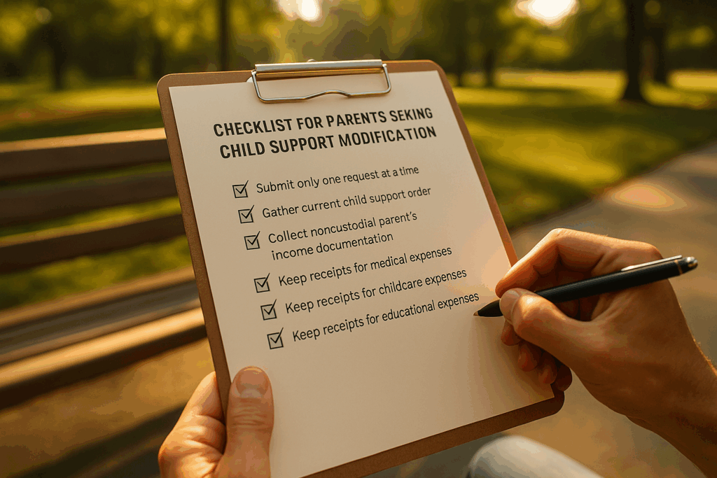 A checklist for parents seeking child support modification.