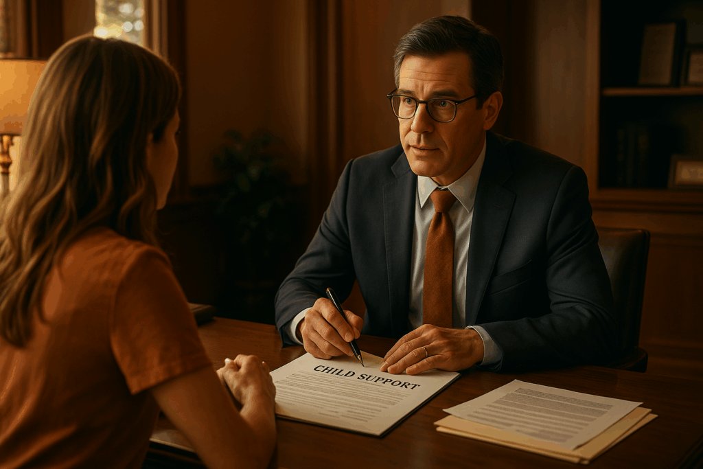 A professional consultation between a client and an experienced child support attorney in Texas.