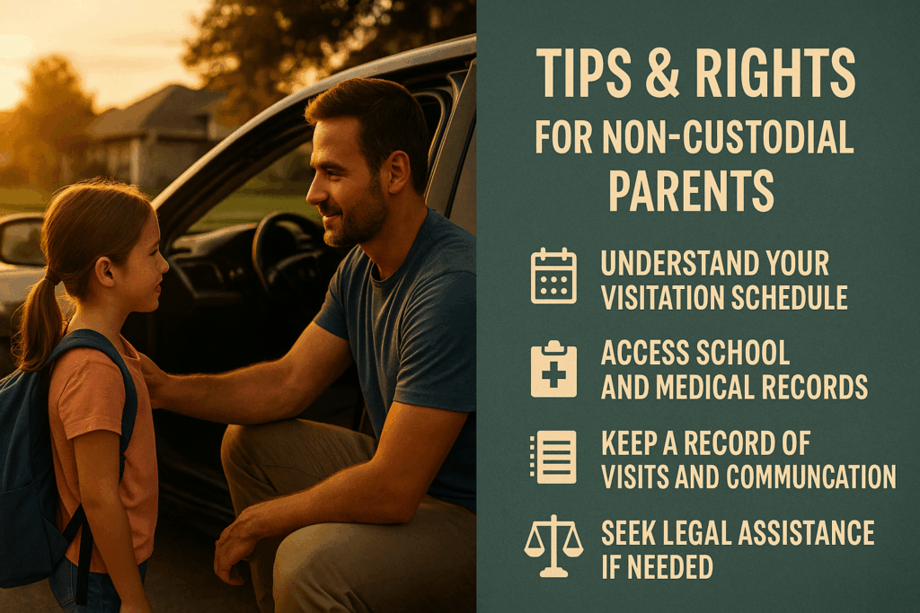 A visual guide for non-custodial parents on tips and rights. Texas Non-Custodial Parent Legal Rights