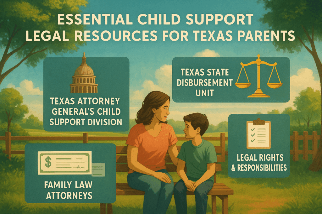 A visual representation of essential child support legal resources for Texas parents.