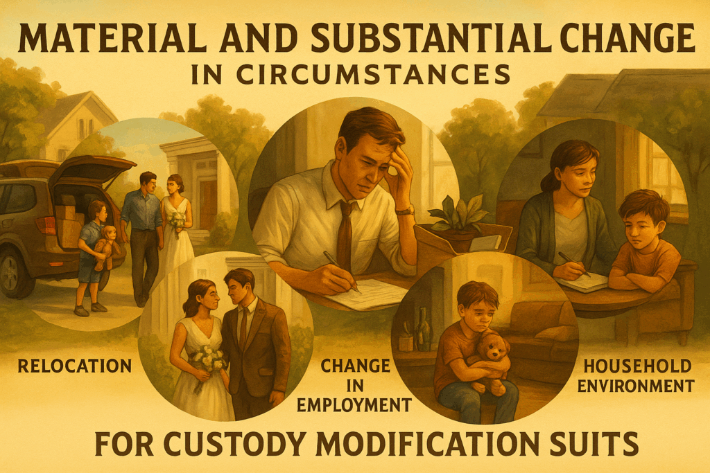 An illustration depicting various factors that can lead to a Material and Substantial Changes in Custody Suits