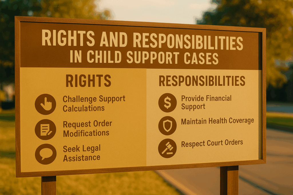 An image showing the rights and responsibilities of parents in child support cases.