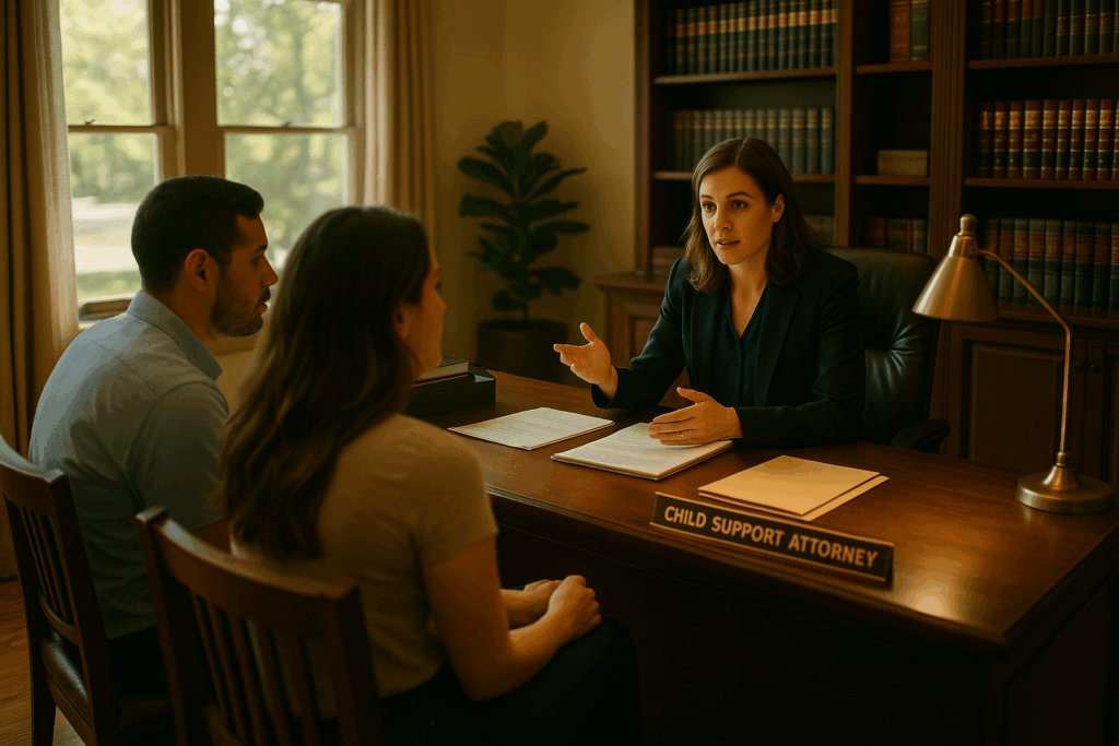 An overview of a child support attorney consultation.