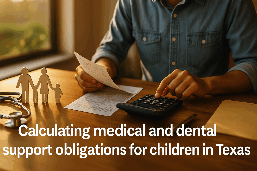 Calculating medical and dental support obligations for children in Texas.