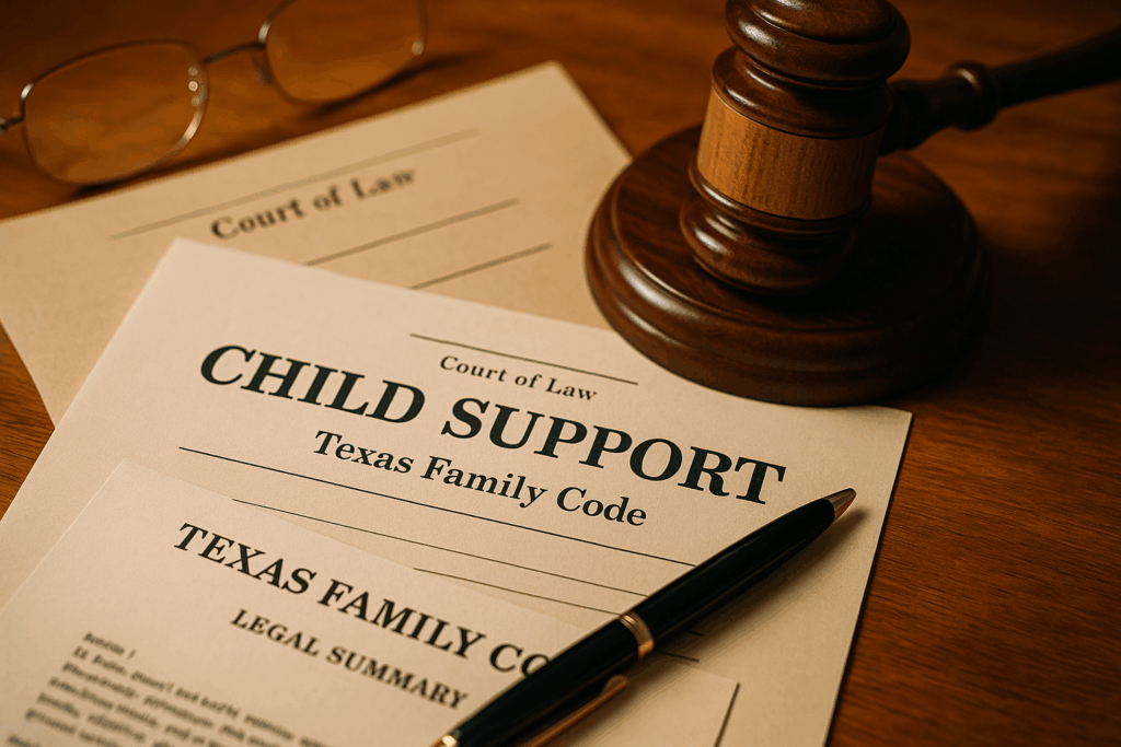 Legal documents related to child support under Texas Family Code.