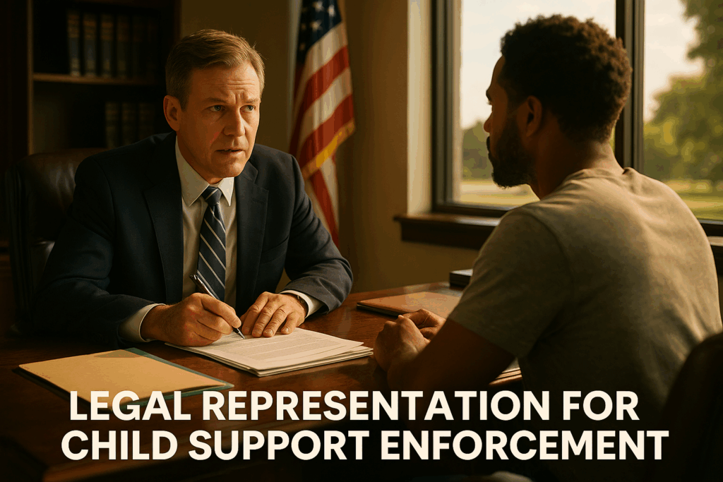 Legal representation for child support enforcement.