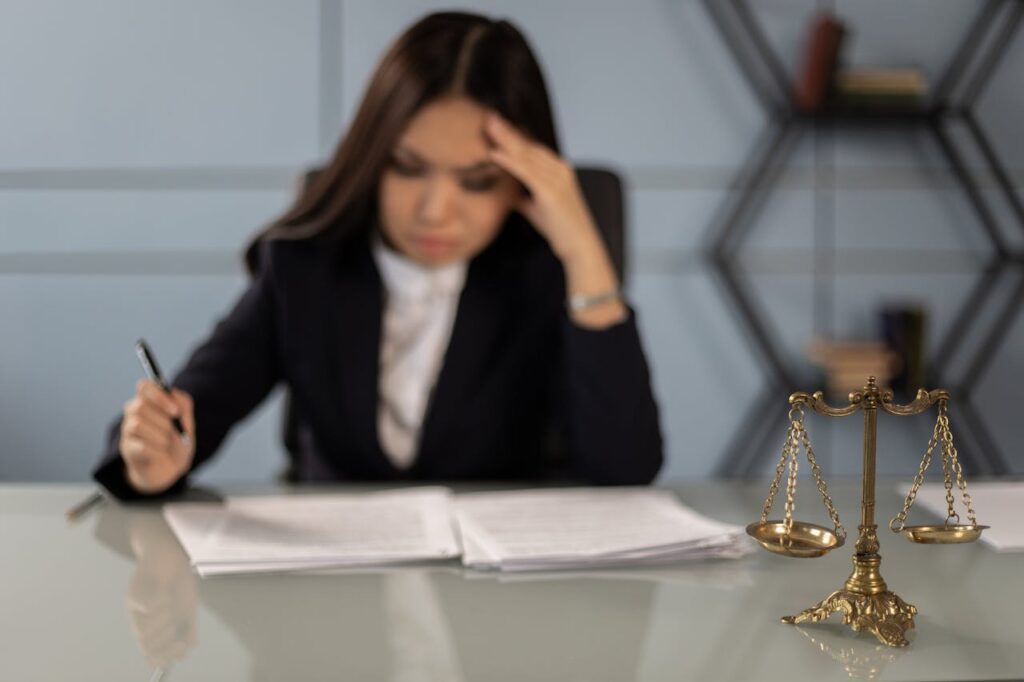a lawyer reviewing documents