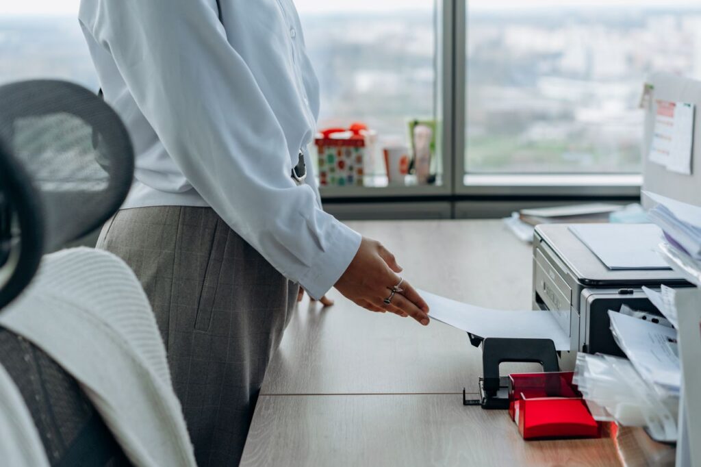 person printing a document