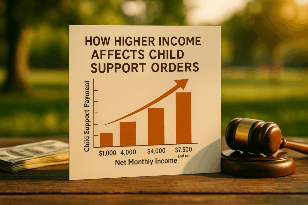 A chart illustrating how higher income affects child support orders.