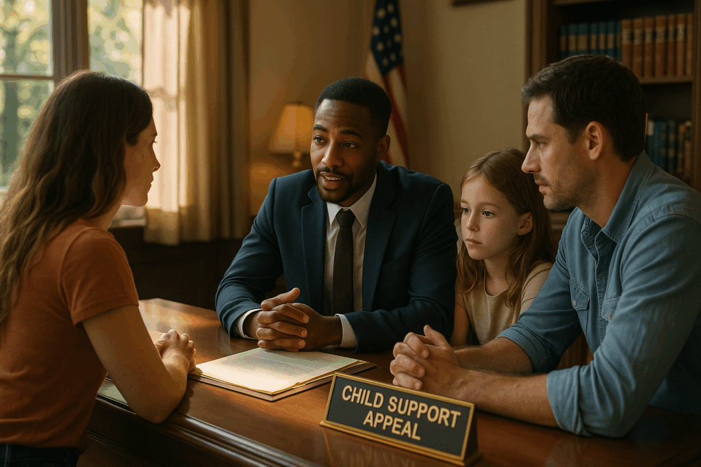 A family law attorney assisting a parent with child support appeals.
