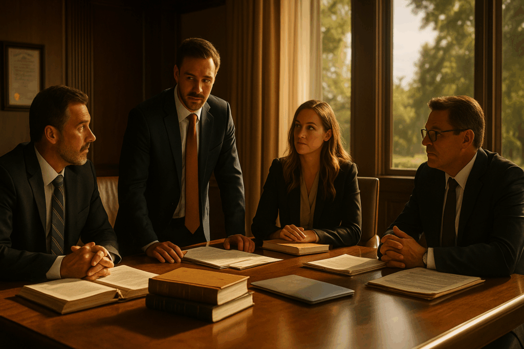 A group of child support enforcement lawyers in Texas discussing a case.